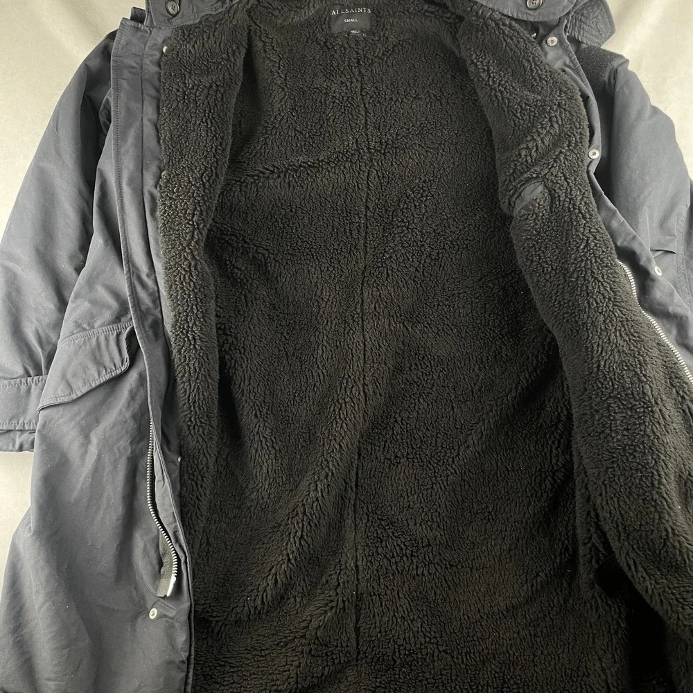 AllSaints Jacket Men S Navy Princeton Parka Hooded Sherpa Lined Coat Warm Comfy‎